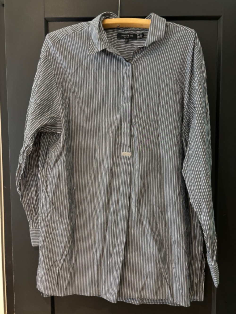 Lafayette 148 New York Striped Cotton Silk Button Down Shirt Large